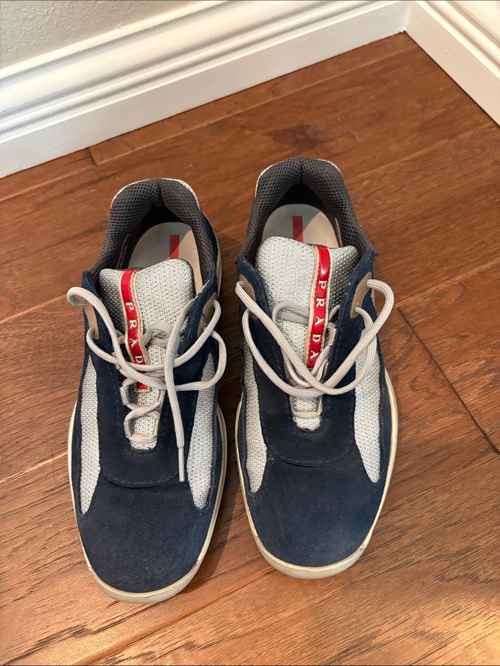 Prada Navy, Gray & Red Women's Low-Top Sneakers